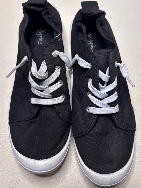 Shoes - Women’s Black Canvas Low-Top Sneakers with White Laces